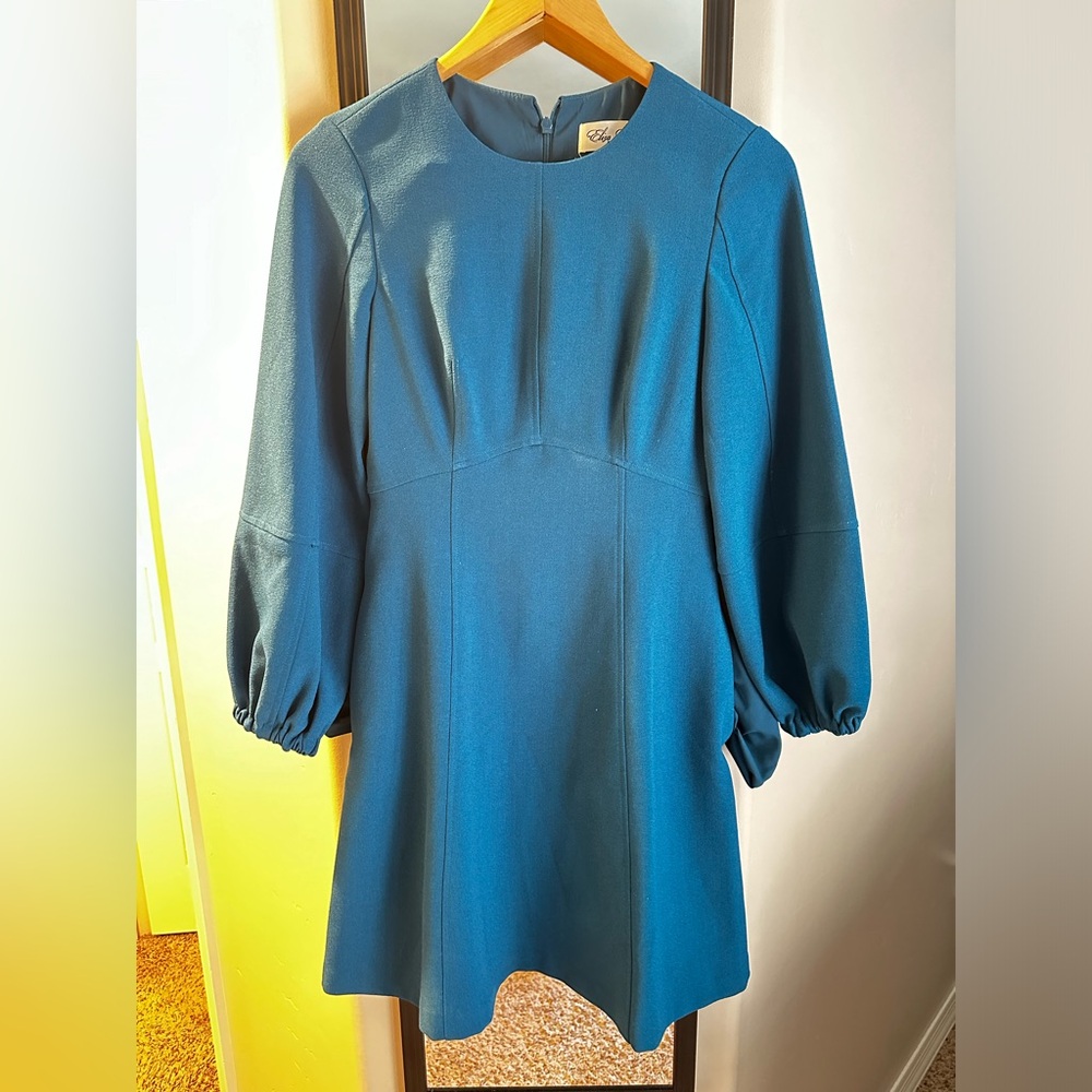 Eliza J Long Sleeve Teal Pocket Dress